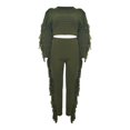 thumbnail image 3 of Gibobby Sudaderas de Forro Polar y Pantalones Conjunto casual de suéter con flecos de manga larga de punto sólido para mujer(Verde,XL), 3 of 5