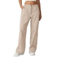 thumbnail image 3 of Women's Zip Front Palazzo Pants with Cargo Pockets High Waist Comfortable Wide Leg Trousers in Soft Cotton, 3 of 8