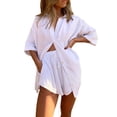thumbnail image 1 of TheFound Women Two Piece Set Summer Linen Short Sleeve Shirt+Drawstring Shorts Homewear, 1 of 8