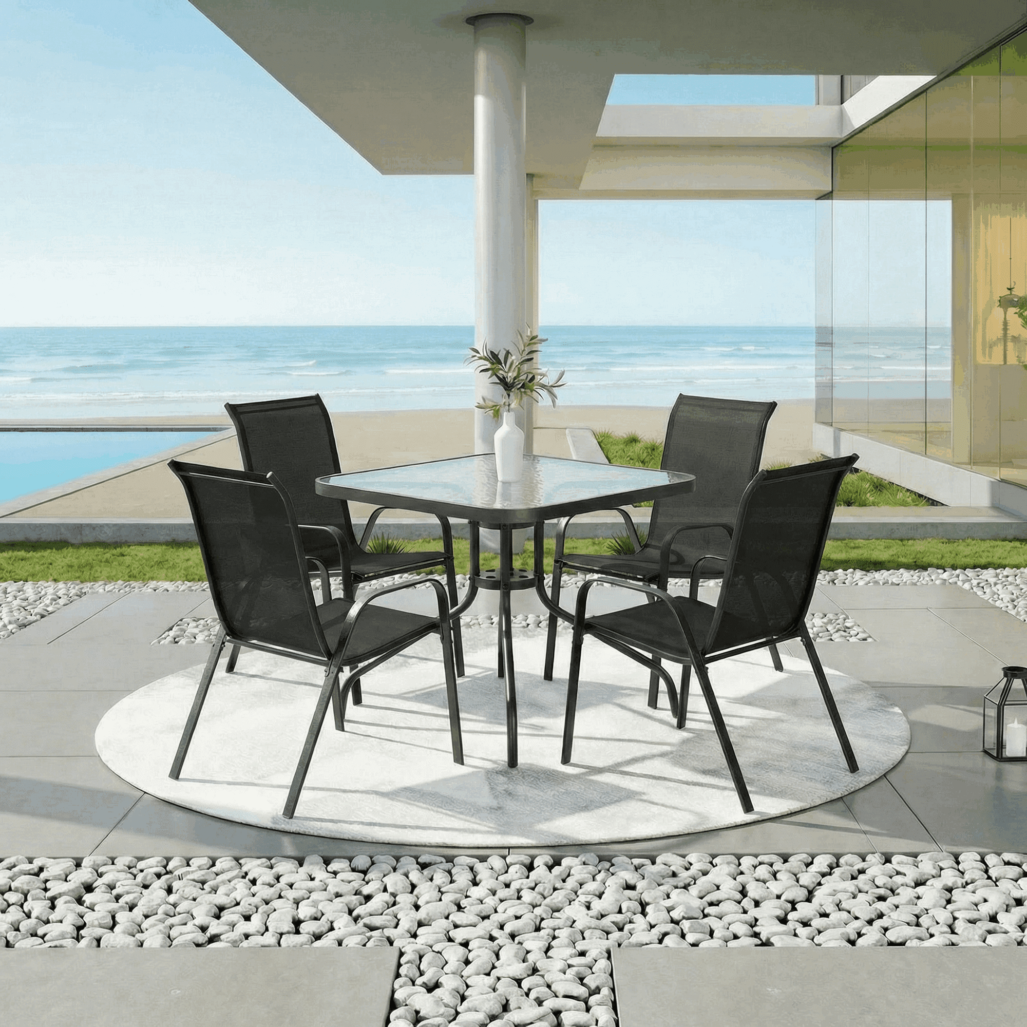 Pirecart 5-Piece Patio Dining Set Outdoor Furniture with Table and 4 Stackable Textilene Chairs, Black