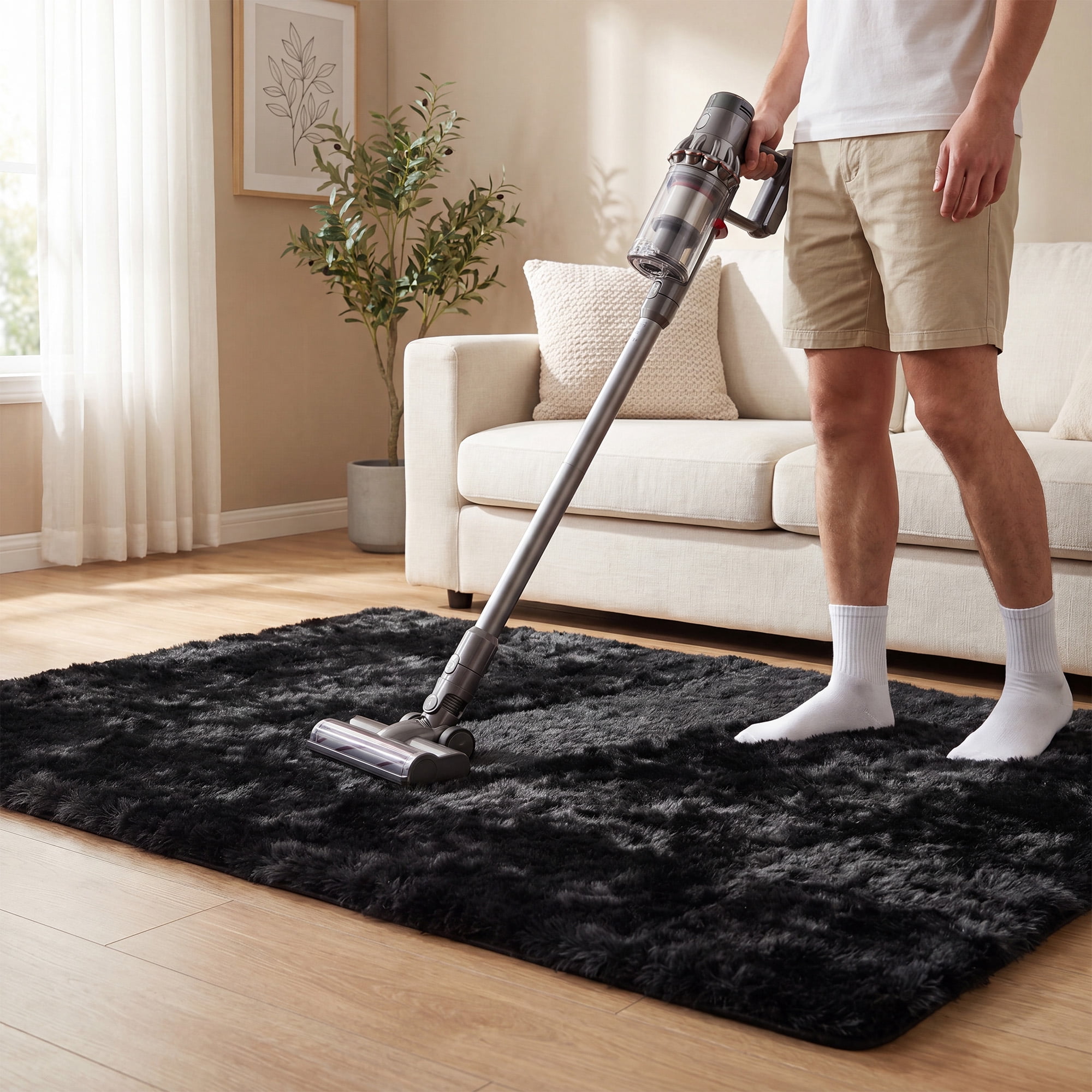 YEERSWAG Shag Area Rug, 5 x 8 ft Ultra Soft Fluffy Area Rug for Living Room Bedroom Indoor Carpet, Black