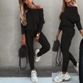 thumbnail image 1 of Ladies Womens Two Piece Outfit Long Sleeve One Shoulder Pullover Tops And Long Pants Tracksuit, 1 of 3