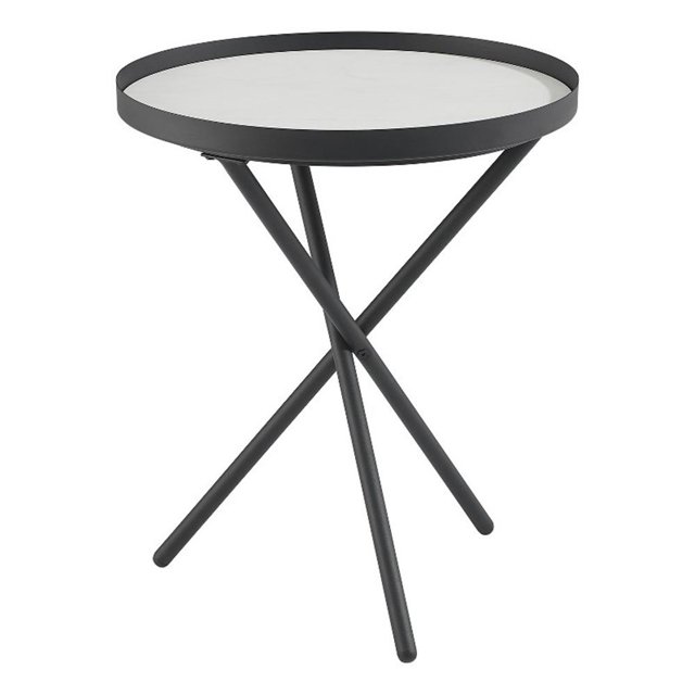 Pemberly Row 18" 3-Leg Contemporary Wood Side Table - White Marble / Black