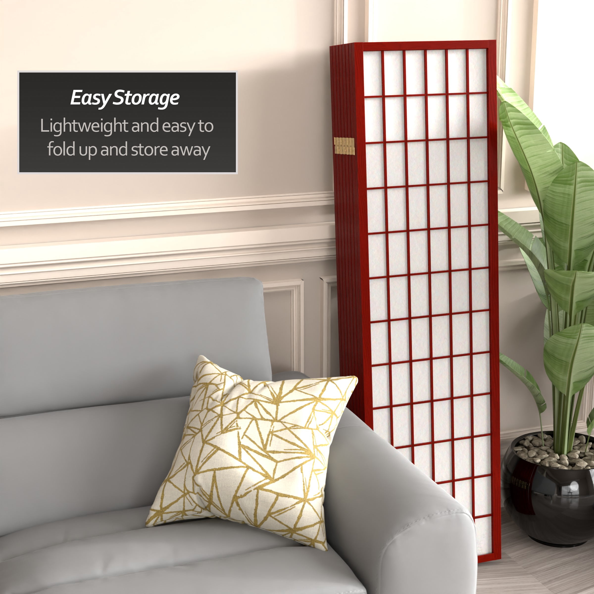 Red Lantern 5 ft. Tall Window Pane Shoji Screen - Rosewood - 8 Panels