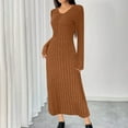 thumbnail image 2 of asdoklhq Formal Dresses for Women Casual Solid Color Print Dress V Neck Breasted Long Skirt Brown L, 2 of 8