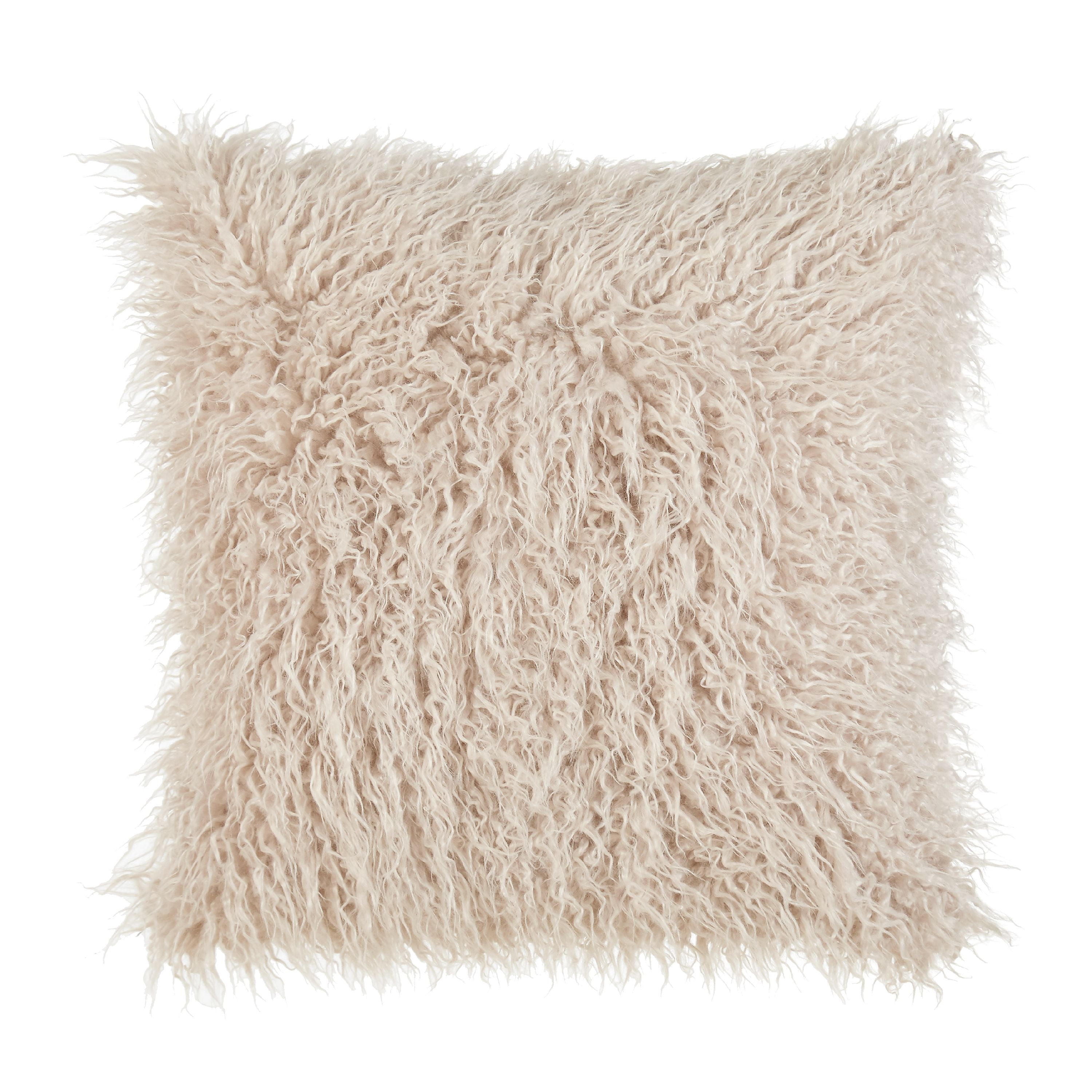 Better Homes & Gardens Mongolian Faux Fur Pillow, 22 x 22, Taupe
