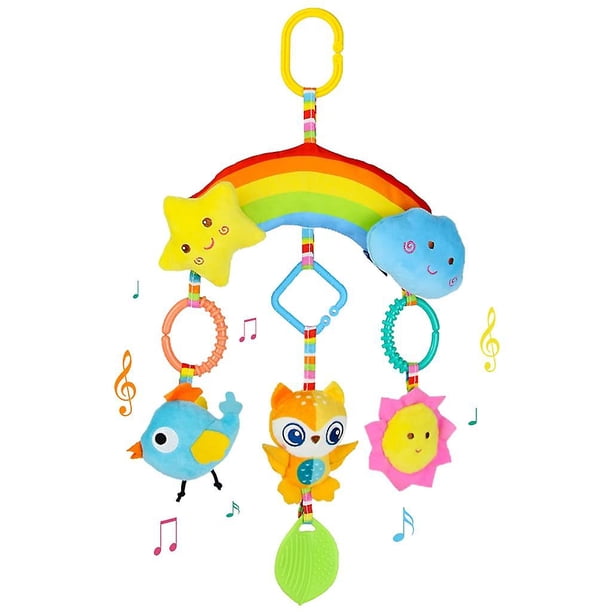 Juguetes para cochecito con asiento de coche para bebé, juguetes colgantes de felpa para cuna, campana colorida, sonajeros sensoriales suaves para bebés con mordedor para bebés, ni