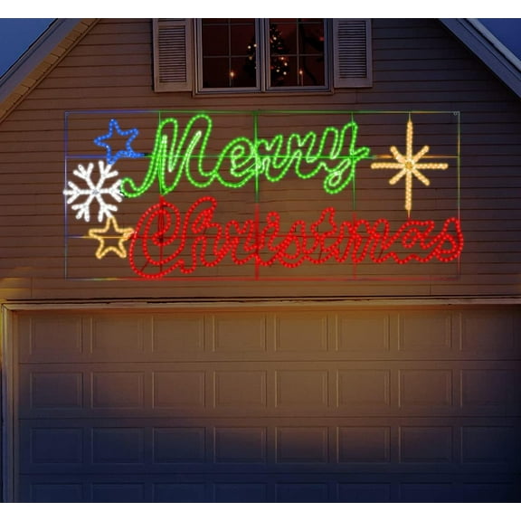 Ultra Large 94.5x41 Inch Twinkle "Merry Christmas" Motif | 1080 Multi-Color LEDs | 11 Functions & Timer | ETL 29V | Waterproof Outdoor/Indoor Home, Party, Wall Hanging