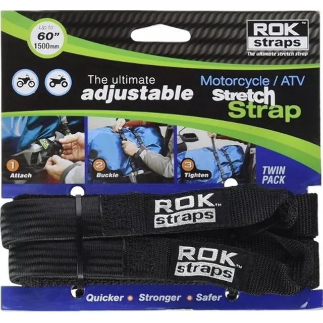 ROK Straps ROK-10025 Black 18" - 60" Motorcycle/ATV Adjustable Stretch Strap