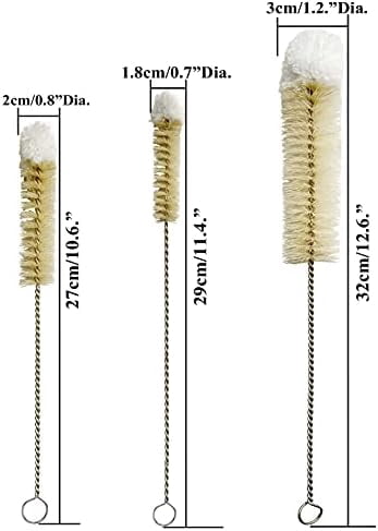 Stainless Steel Soda Bottle Cleaning Brush Set in Natural Boar Bristle Wool Tip Long Handle, Flexible Bendable Thick Wire Cleaner for Narrow Neck Water Baby Bottles Straw Pipe Tube Flask (3)