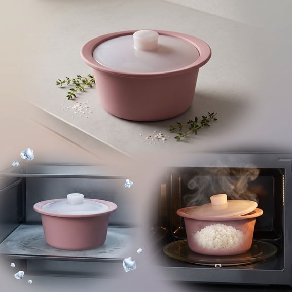 Werulen Microwave Cooking Pot with Lid, Multi Purpose Food Steaming Bowl for Rice Noodles, Portable Food Cooker Container, Silicone Kitchen Cooking Pot, Versatile Microwave Steamer Bowl