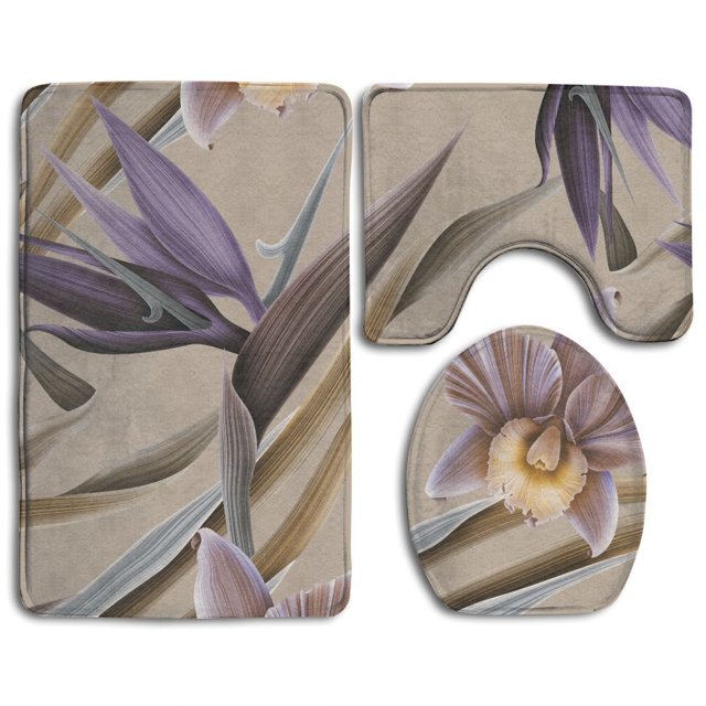 ABPHQTO Hoja de planta de flor tropical transparente Juego de alfombras de baño de 3 piezas Alfombra de baño Alfombra de contorno y tapa de inodoro ABPHQTO Cont-CHAPPLE-38536