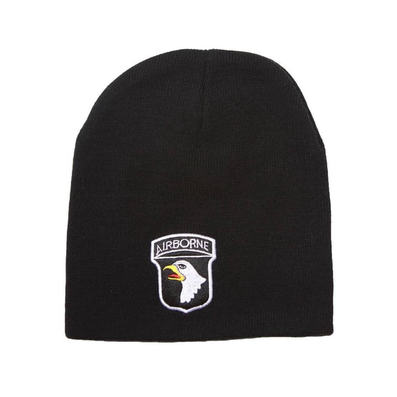Cuffless Embroidered United States Arm Force Airborne Eagle Logo Beanie - Black