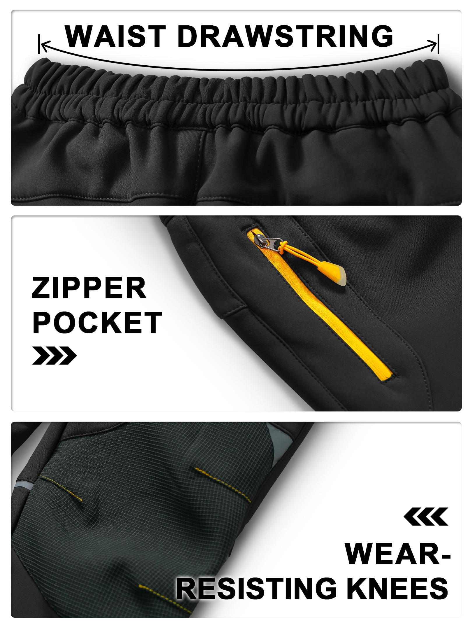 POENTAB Kids Boys Hiking Snow Ski Pants Fleece Lined Softshell Waterproof Warm Insulated Trousers with Zipper Pockets Black Size 11-13