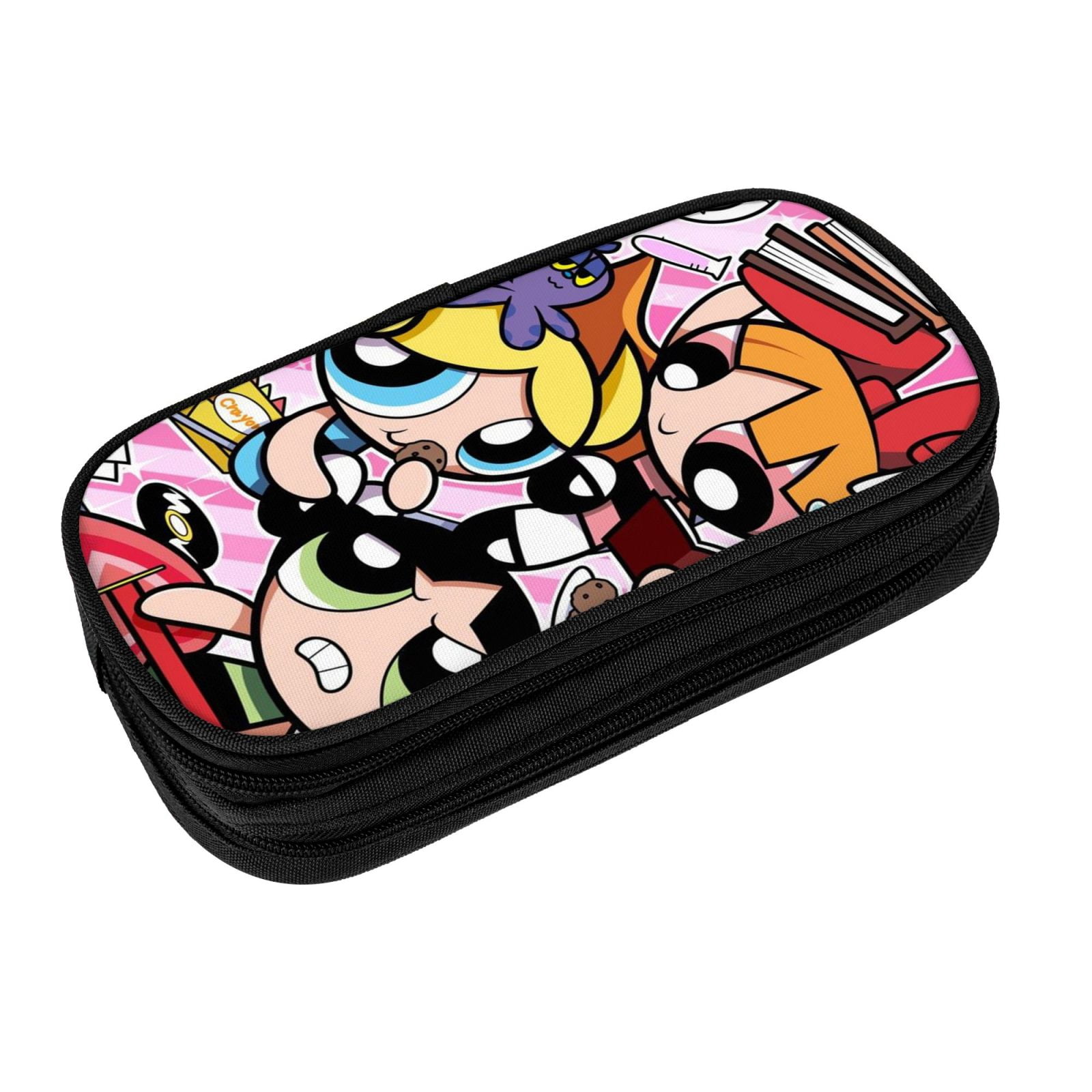 The Powerpuff Gi-rls Pencil Case Large Capacity Pencil Pouch Pen Bag Office Stationery Organizer Travel Makeup Bag Black