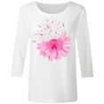 thumbnail image 4 of HUITKMM Chemise en Lin pour Femmes, T-Shirt de Sensibilisation au Cancer, Col Rond Décontracté, Manches Trois-Quarts, Imprimé, pour Usage Quotidien, Printemps Été Automne, 4 of 4
