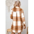 thumbnail image 2 of Khaki Plaid Pattern Collared Neck Ruffled Sleeve Shirt Dress, 2 of 11