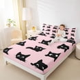 thumbnail image 4 of Homewish Kids Children Kawaii Cats 4 Pieces Queen Sheet Sets,Black Pink Ultra Soft Flat Sheet,Cartoon Animal Pet Queen Fitted Sheet,Microfiber Bedroom Decor, 4 of 7