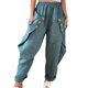 thumbnail image 1 of Gibobby pantalones de mujer de vestir mujer suelta algodón sólido lino grandes bolsillos pantalones casuales (Azul, S), 1 of 5