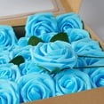 thumbnail image 2 of Morttic Artificial Flowers 25pcs Real Touch Fake Rose with Stems Foam Roses Bulk for DIY Wedding Bouquets Centerpieces Arrangements Party Baby Shower Home Decorations,Blue, 2 of 12