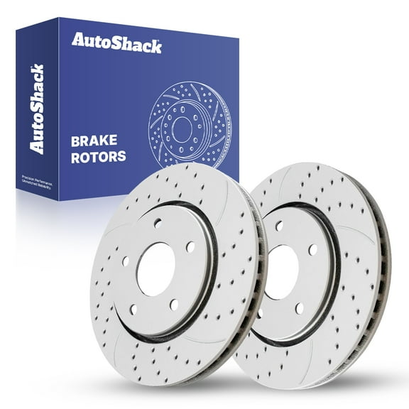 AutoShack Front Vented Drilled & Slotted Coated Brake Rotors Silver Matte Finish 2-PC Set Replacement for 2008-2016 Dodge Grand Caravan 2008-2016 Chrysler Town & Country TurboGuard 11.89" (302 mm)