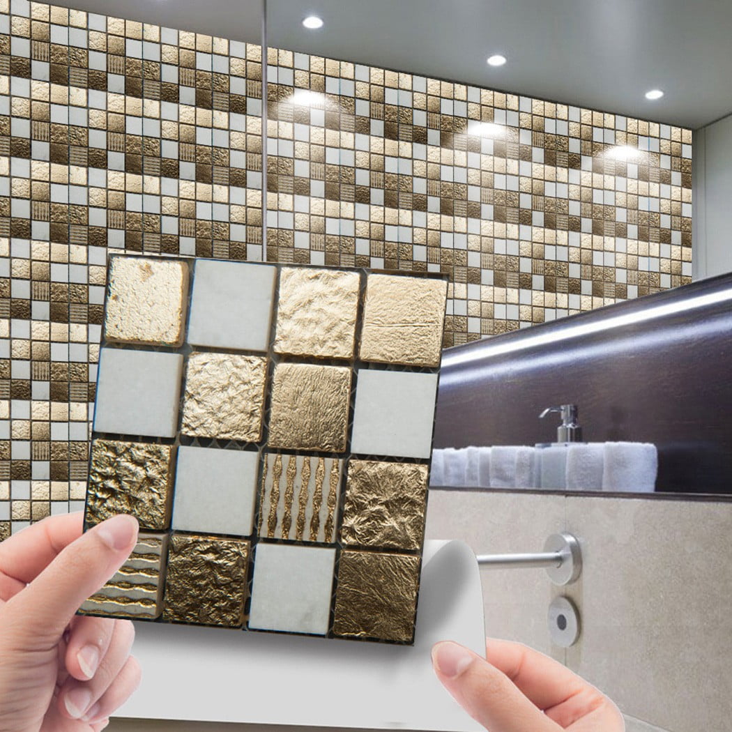 10pcs Mosaic Wall Tile Stickers Bathroom Kitchen Home Decal Decor Self-Adhesive 