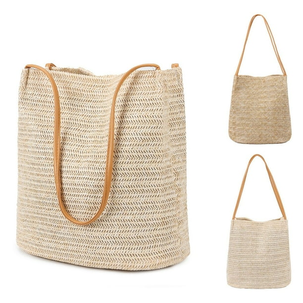Luxtrada Straw Beach Bag Buckets Totes Handbag Shoulder Bag Tote Bag
