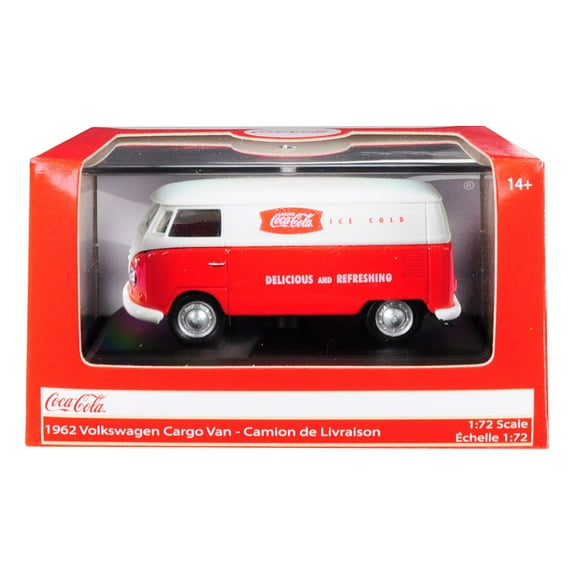 1962 Volkswagen Transporter Cargo Van Coca-Cola Red and White 1/72 Diecast Model by Motorcity Classics 472004