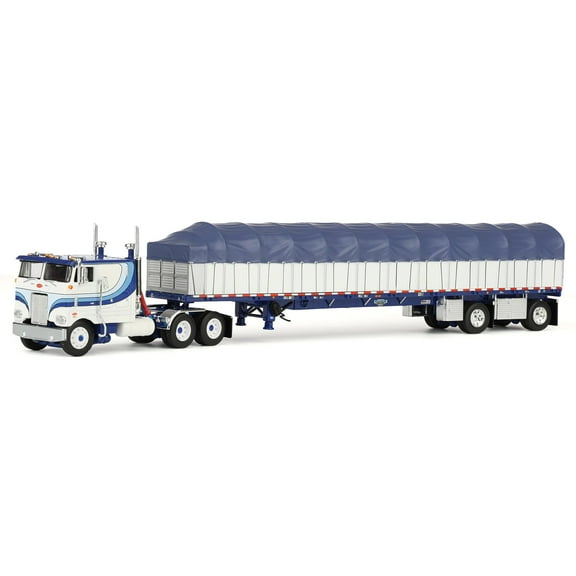 First Gear DCP 1/64 Peterbilt 352 COE 110" Sleeper Truck with Wilson Roadbrute 53' Flatbed Spread-Axle Trailer w Covered Wagon 60-2057