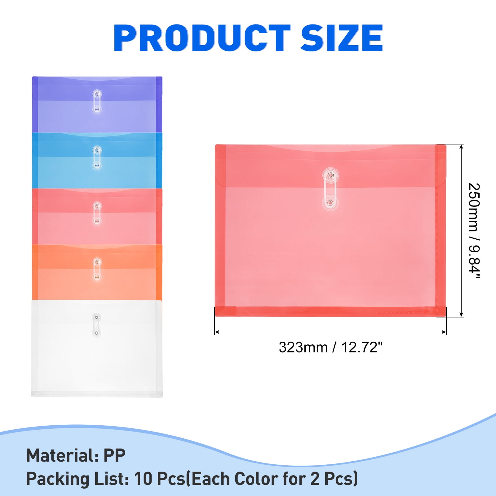 Uxcell 1Set Plastic Envelopes with Button String Tie Closure, Letter A4 Size File Document Folders Envelopes for Home Work Office Organization, Assorted