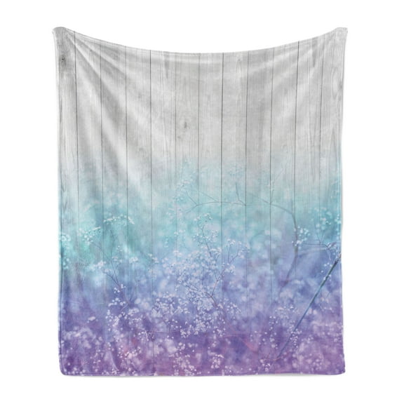 Garden Soft Flannel Fleece Blanket, Dreamy Abstract Garden Perennial Petals Branches in Pastel Colors Artwork Print, Cozy Plush for Indoor and Outdoor Use, 50" x 70", Lavender Blue, by Ambesonne