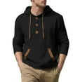 thumbnail image 4 of Men's Lightweight Hoodies with Pocket Comfy Linen Blend Spring Fall Tops Button Drawstring Pullover Sweatshirt (M, Black), 4 of 5
