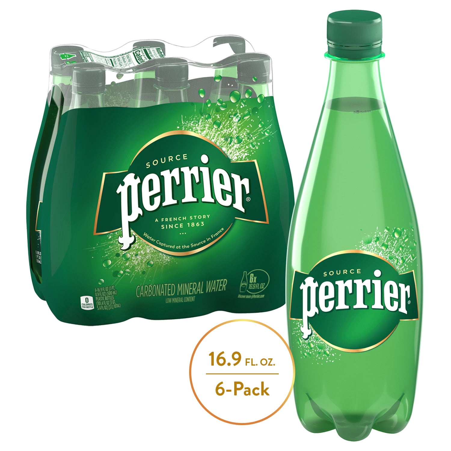 Perrier Carbonated Mineral Water, 16.9 fl oz. Plastic Bottles (6 Count) - Walmart.com - Walmart.com