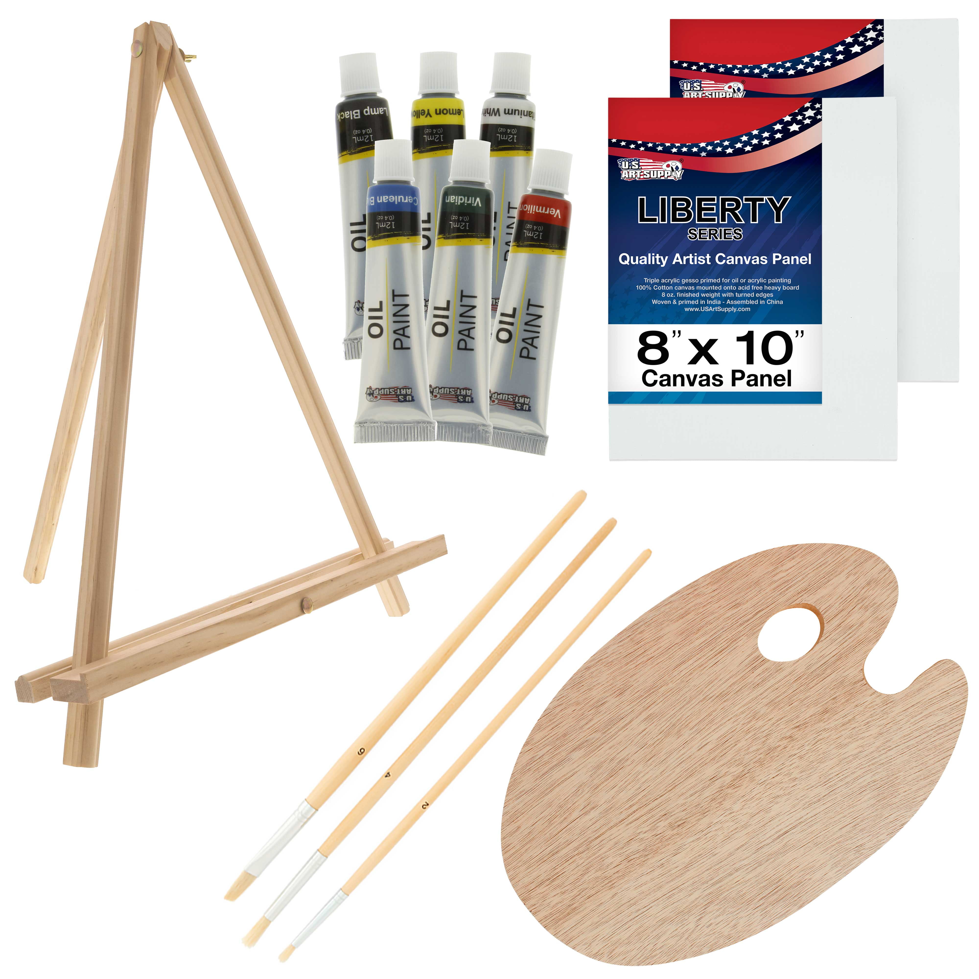 US Art Supply 13 Piece Oil Painting Set with Mini Table Easel Canvas, 6