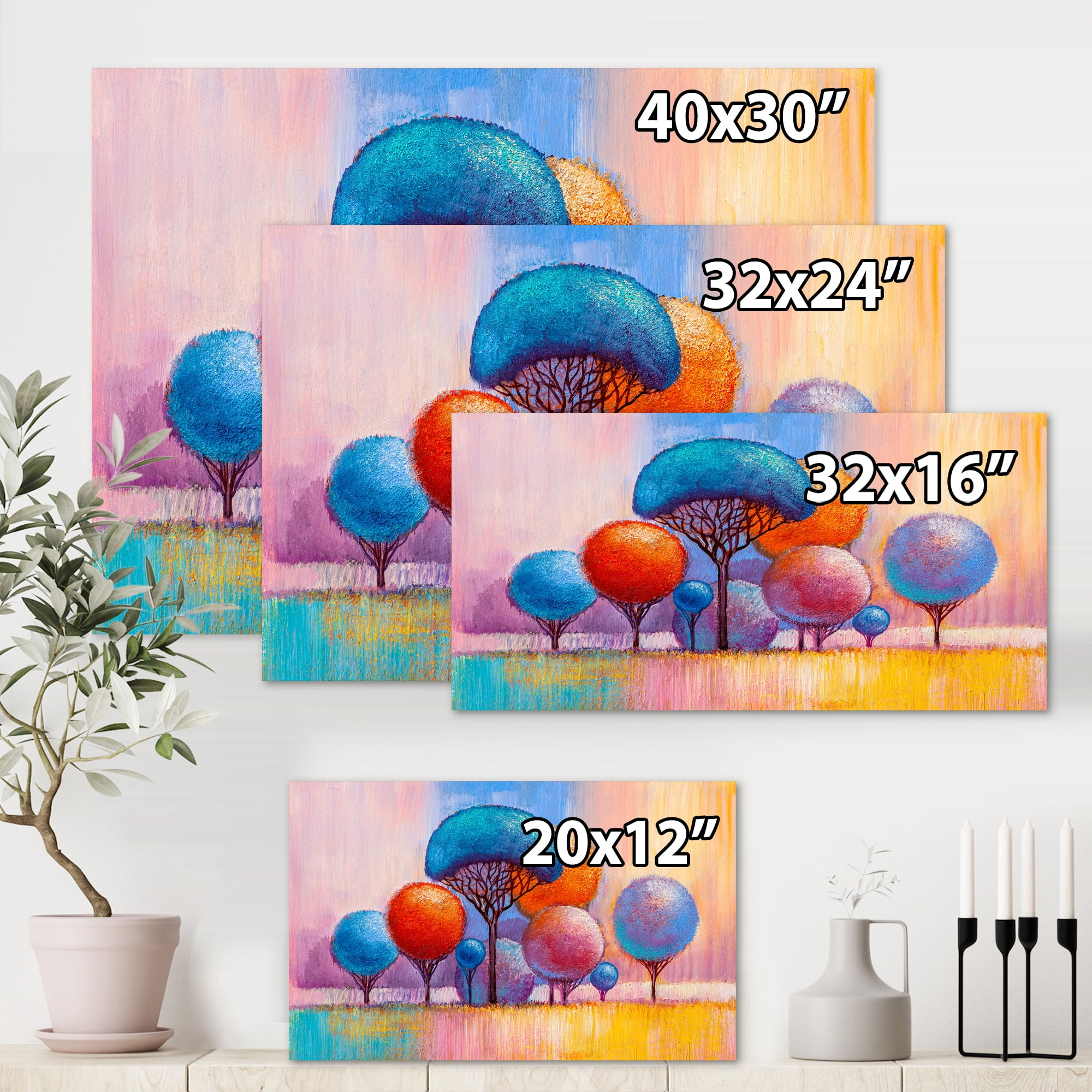 Autumn Colorful Fantasy Trees II 40 in x 30 in Painting Canvas Art Print, by Designart