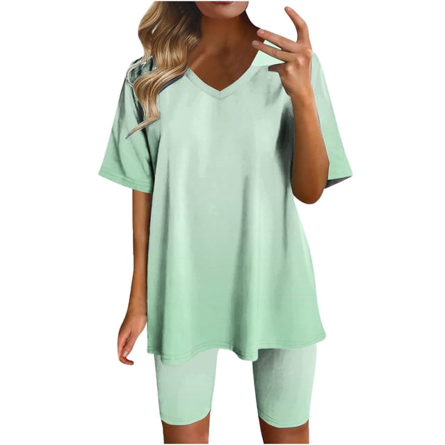 Blusas para las Mujeres Casual, Cuello en V de Manga Corta Impresa Superior Y Suelto Pantalones Cortos, Conjuntos de Moda de Verano