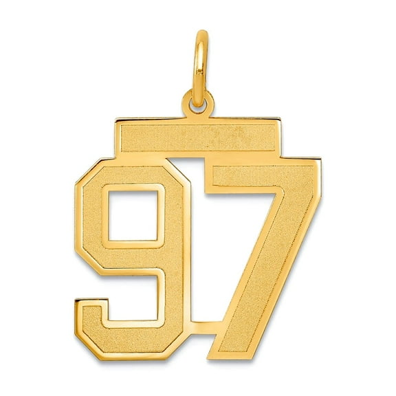 14k Solid Yellow Gold Medium Satin Sport game Number 97 Charm Pendant Necklace for Women - 1.6 Grams