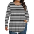 thumbnail image 2 of Xdegoge Plus Size Tops for Women Long Sleeve Crew Neck Shirts Trendy Striped Pleated Oversized T-Shirts Tunic Loose Cotton Tees Dressy Casual Blouses Camisas Para Mujer Manga Larga, 2 of 6