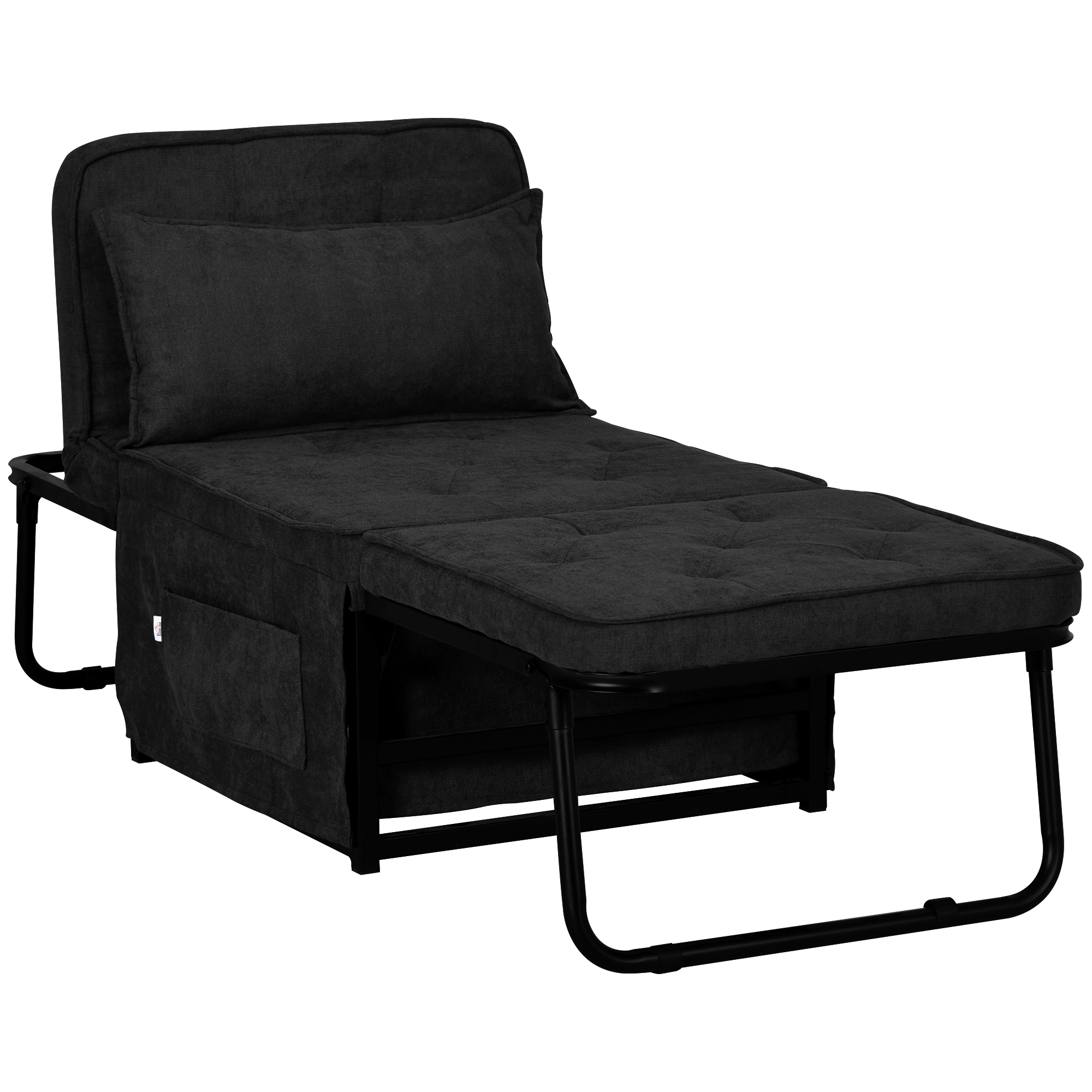 Folding Sofa Bed, Button Tufted Ottoman Sleeper Chair Bed, Black