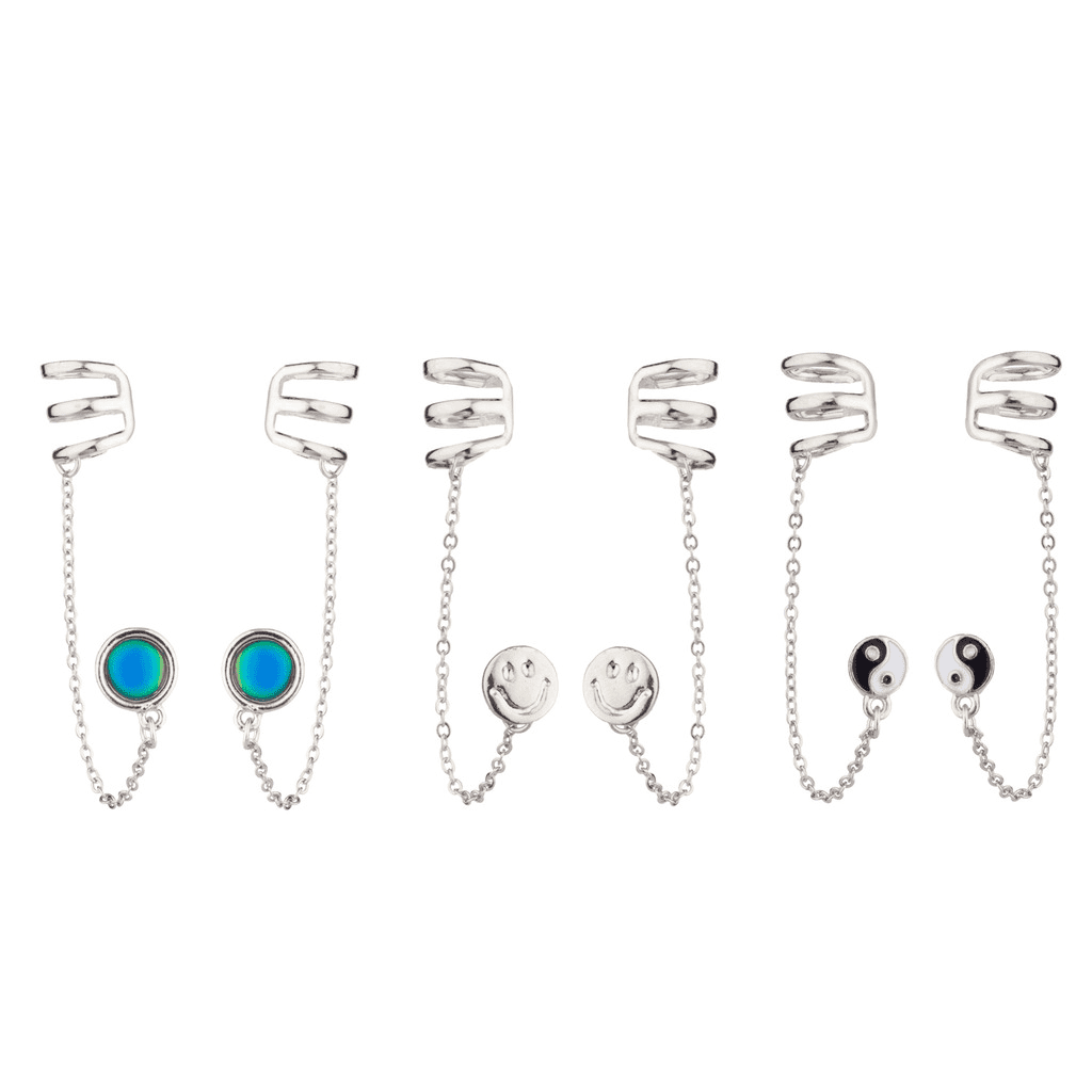 Lux Accessories Silver Tone Ying Yang Twin pair Enamel Novelty Stud Earrings