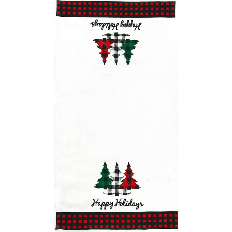 Farmhouse Christmas Kitchen Hand Towels: Postal Country Truck and Trees  Herringbone Cotton Weave with Decorative Checkered Prints on Terrycloth  with