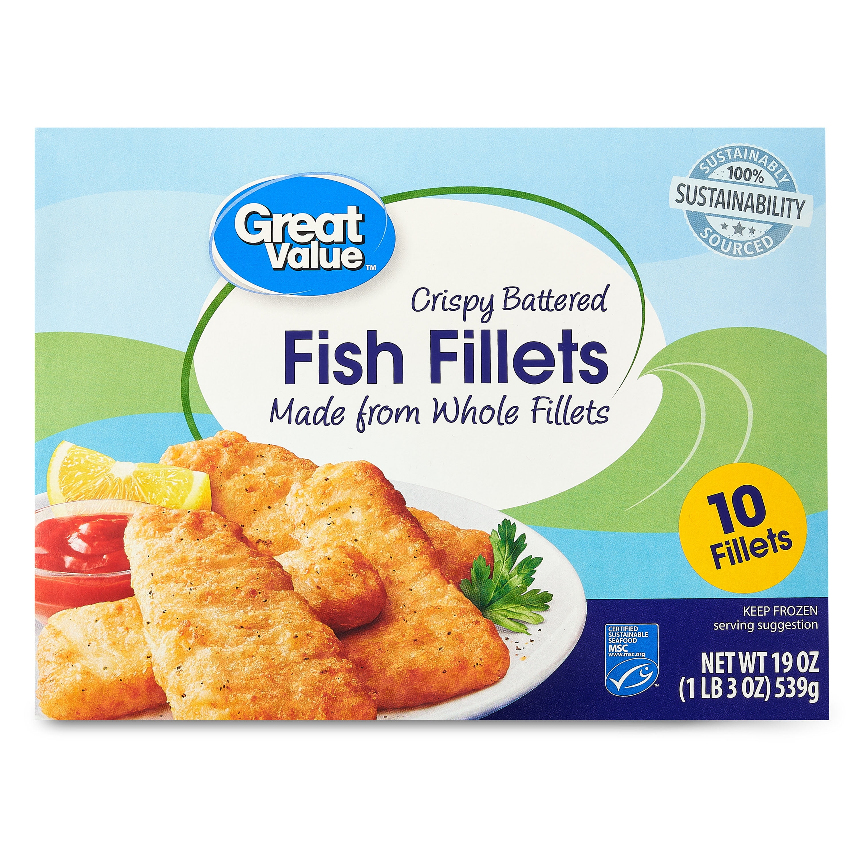 Great Value Crispy Battered Fish Fillets, 19 oz, 10 Count (Frozen)