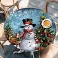 thumbnail image 2 of Dark Blue Christmas Round Tablecloth, Fitted Table Cover with Elastic for 45"-54" Round Tables, Snowman Xmas Tree Snowflake Gifts Elk Table Cloth Outdoor Indoor Dinning Party Waterproof Tablecloths, 2 of 7