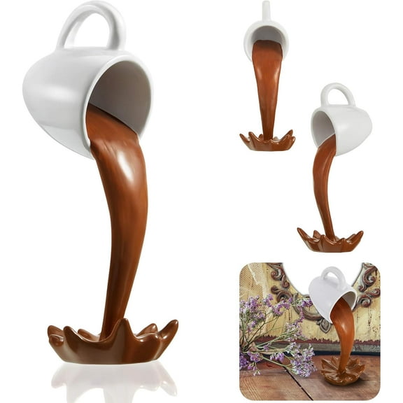 Floating Spilling Coffee Cup Magic Pouring Splash Cafe Novelty Funny Coffee Cup Sculpture Art Decoration for Home Decor Coffee Lover (Brown Floating)