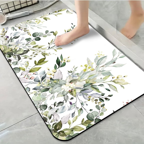 1pc Greenery Branch Bathroom Rug Bathroom Decor and Accessories- Durable,Anti Slip,And Quick Drying,Suitable For Indoor/outdoor Use - Perfect For Bathrooms,Bedrooms,Kitchens