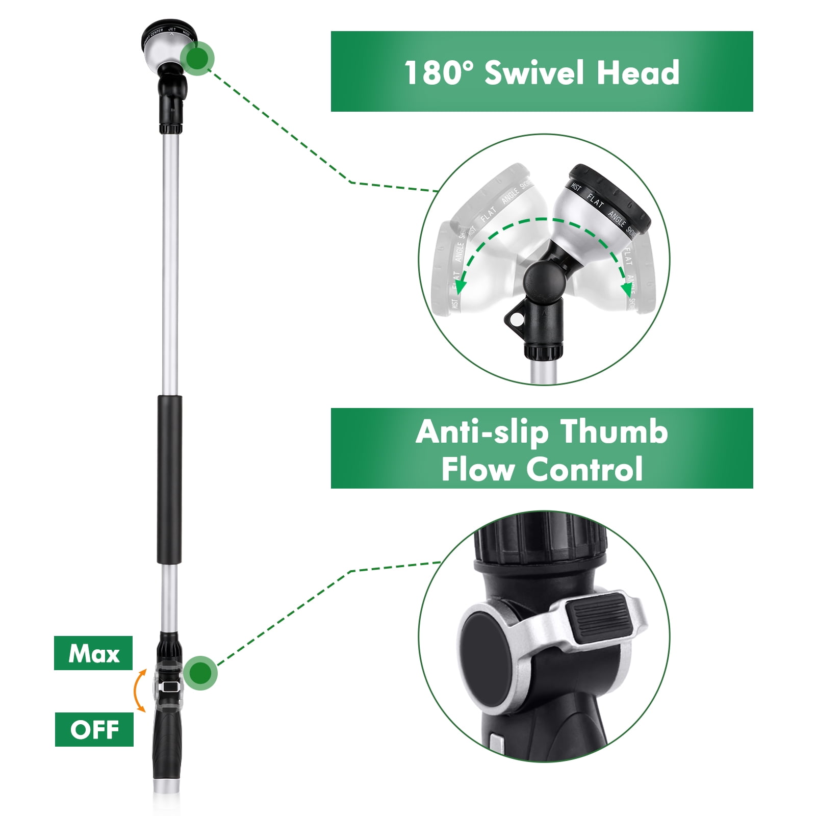 Restmo 36” Long Watering Wand, Metal Garden Hose Wand with 180° Swivel Head and 10 Spray Patterns, 3ft Heavy Duty Hose Nozzle Sprayer with Thumb Flow Control, Ideal to Water Hanging Baskets, Shrubs