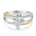 thumbnail image 2 of Gem Stone King 925 Silver and 10K Yellow Gold Sky Blue Aquamarine and White Moissanite and White Lab Grown Diamond Band Ring for Women (0.86 Cttw, Gemstone March Birthstone, Heart Shape 5MM, Size 6), 2 of 3