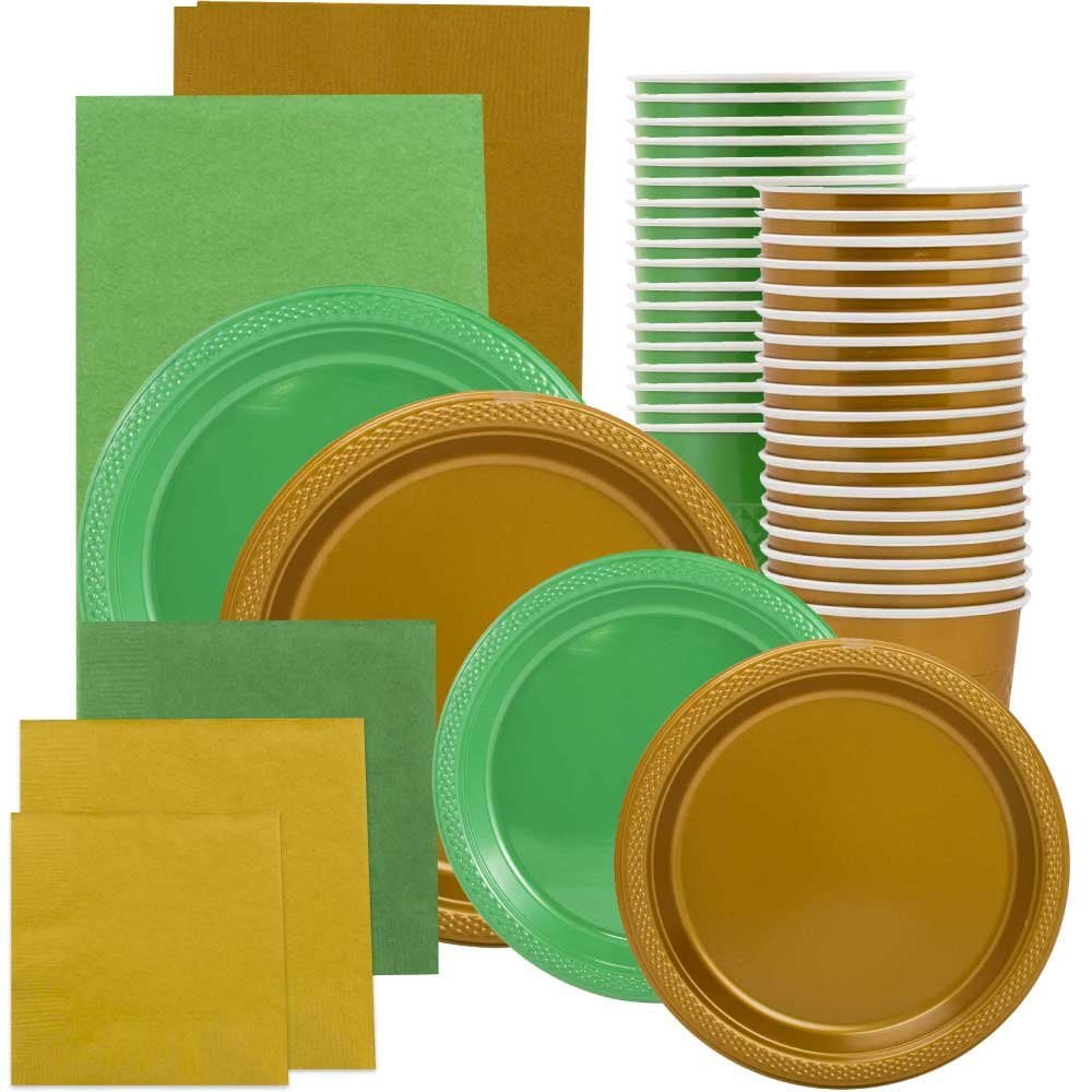 JAM Paper Party Supply Assortment, Green & Gold, 12/Pack, Plates (2