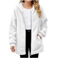 thumbnail image 2 of Ndbuld Girls Fuzzy Fleece Jacket Children's Winter Solid Color Leisure Fashion Fleece-lined Warmth Long Sleeve Hooded Casual Outwear Jackets Kids 5-15Years, 2 of 9