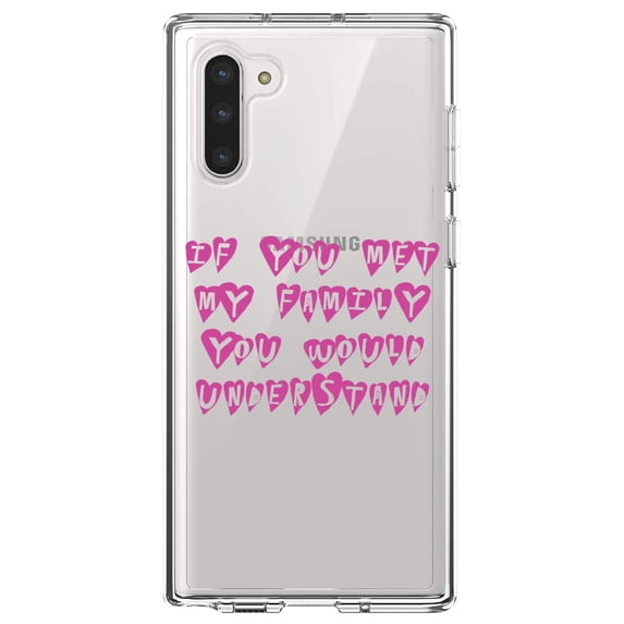 DistinctInk Clear Shockproof Hybrid Case for Samsung Galaxy Note 10 (6.3" Screen) - TPU Bumper Acrylic Back Tempered Glass Screen Protector - If You Met My Family You Would Understand